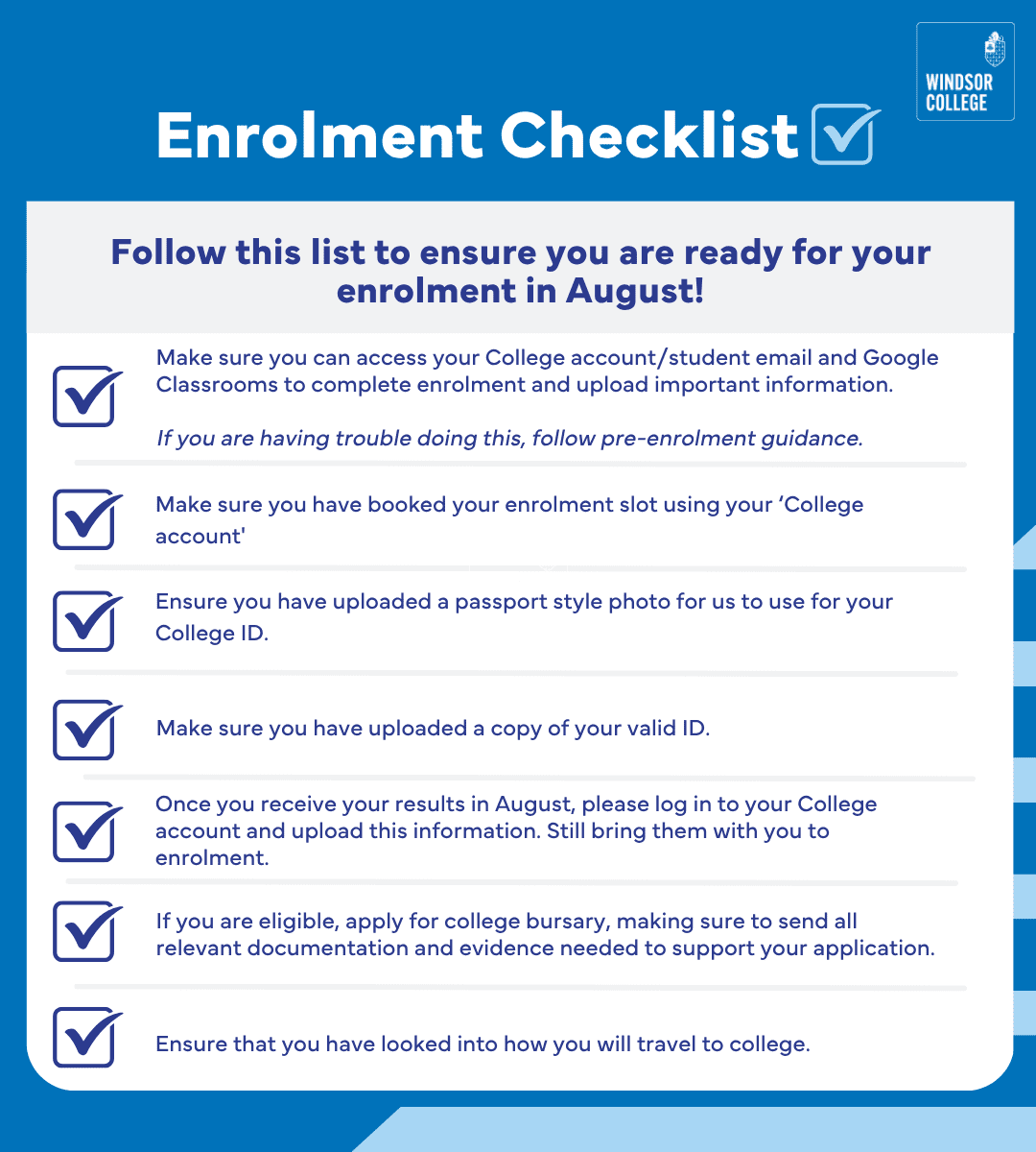 Windsor Enrolment Checklist